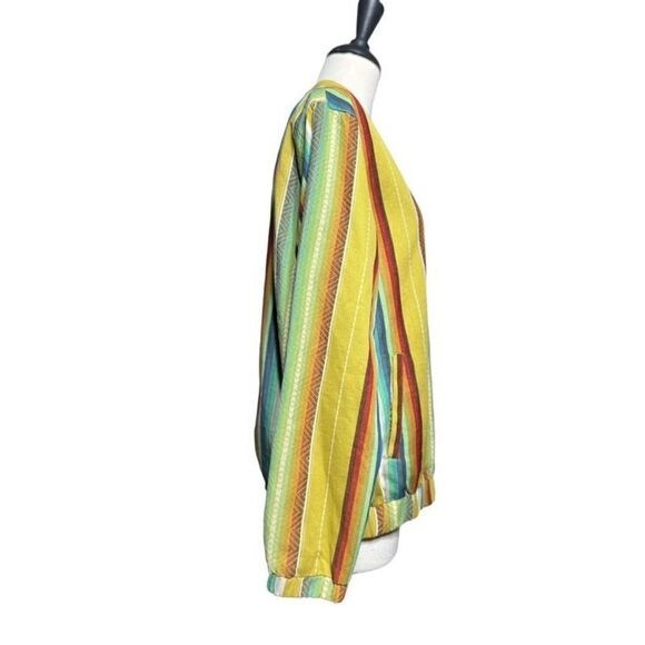 Lucky & Blessed Southwest Boho Bomber Jacket Aztec Rainbow Striped Large - Picture 2 of 4